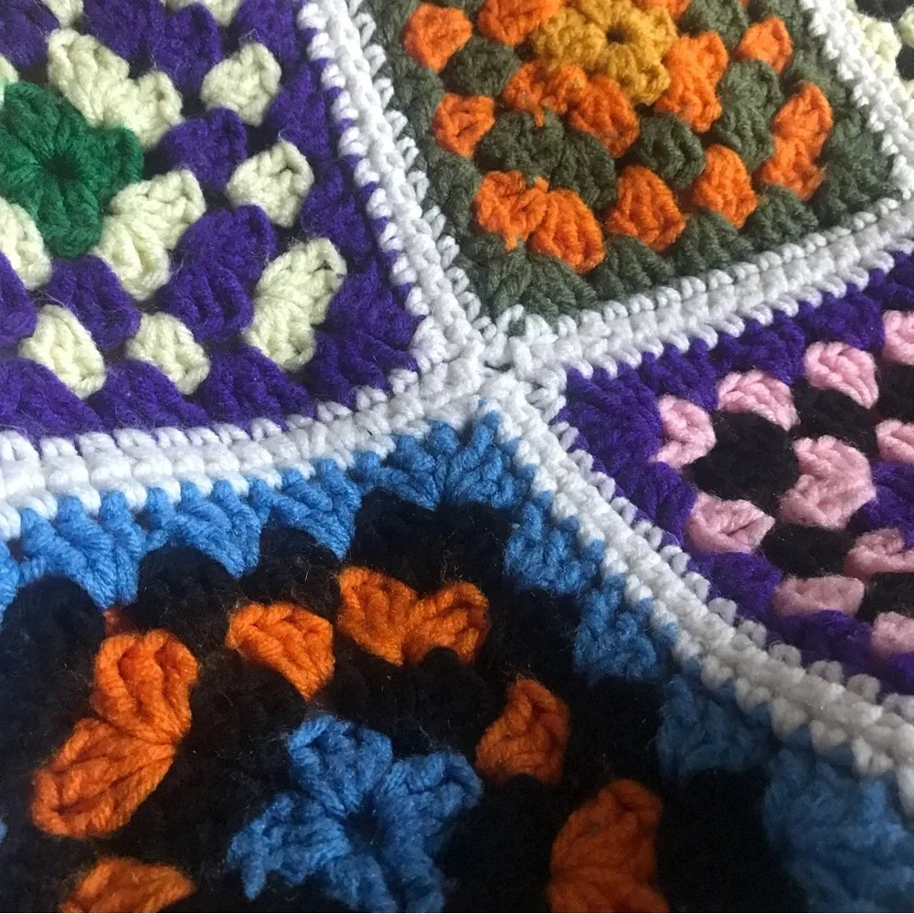 Vintage Granny Squares Afghan Throw Crocheted Multicolored One of a Kind Unique